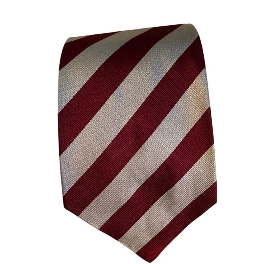 Amherst & Brock‎ Gold Label Silk Tie Burgundy Silver Striped Mens Necktie